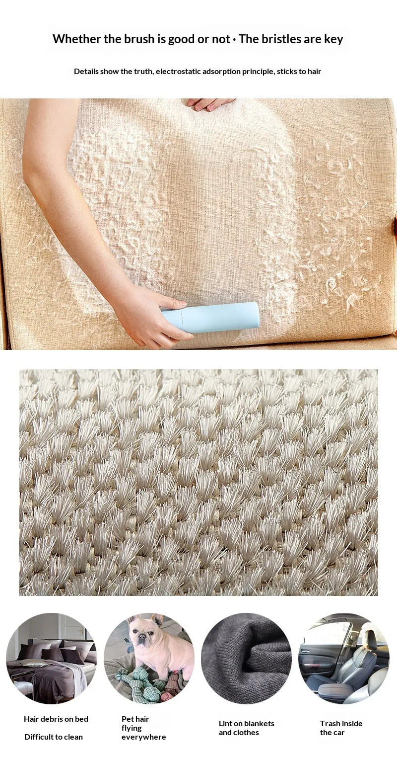 2-in-1 Reusable Pet Hair Remover Brush & Lint Roller - Portable Self-Cleaning Tool for Cat & Dog Fur