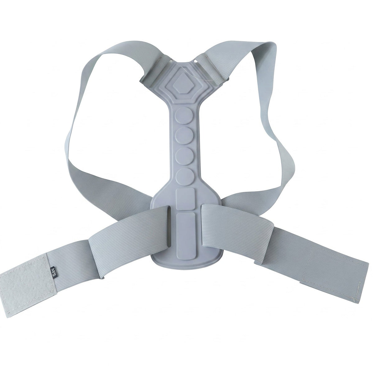 Gray posture corrector flat on white background showing adjustable straps