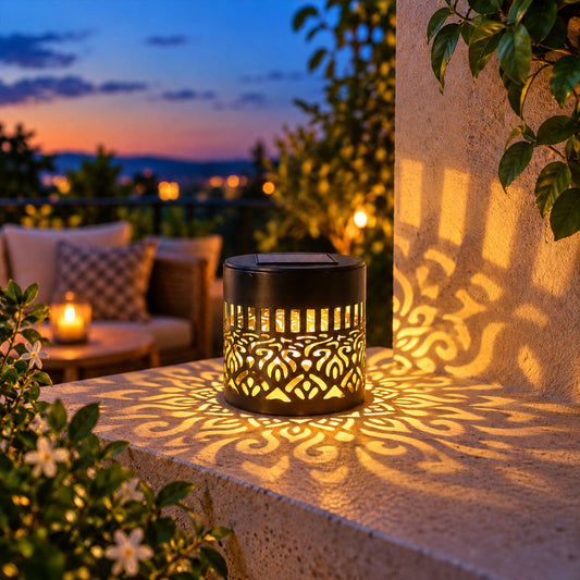 Decorative solar LED lamp with mandala pattern