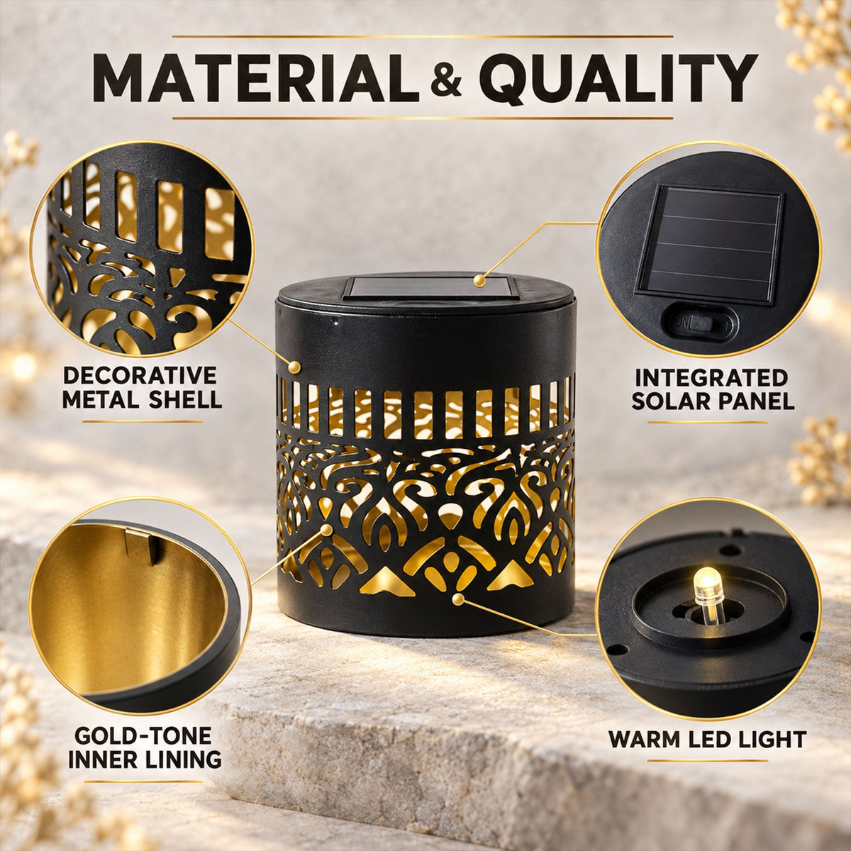 Solar LED mandala lamp, top solar panel