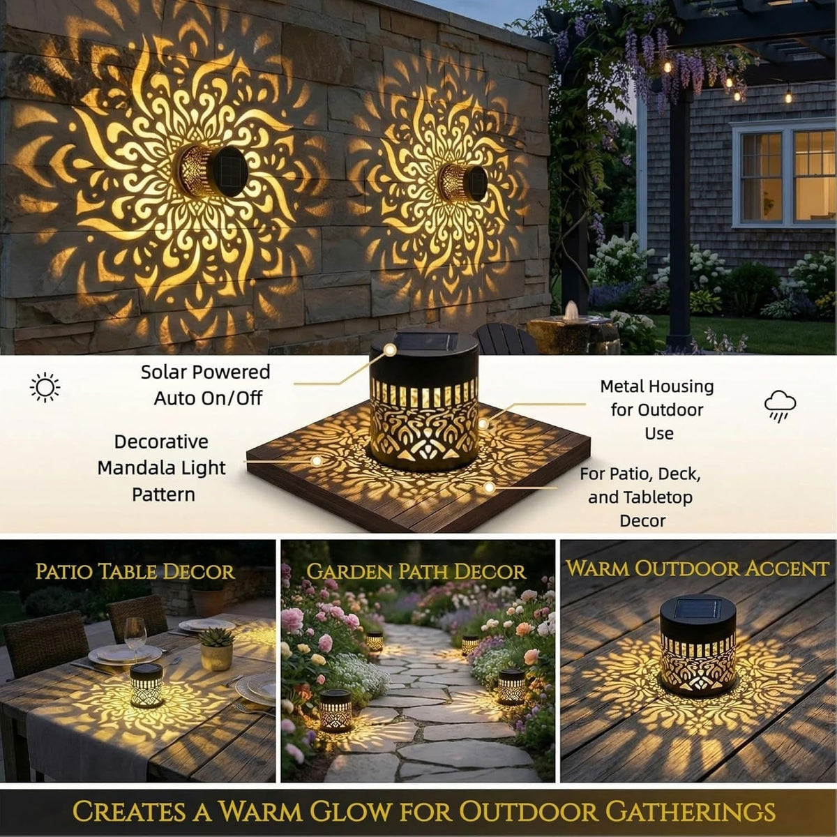 Decorative Solar LED Mandala Lamp for Patio & Garden – 1 Pc