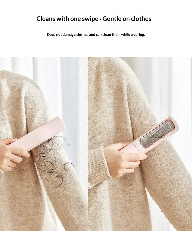 2-in-1 Reusable Pet Hair Remover Brush & Lint Roller - Portable Self-Cleaning Tool for Cat & Dog Fur