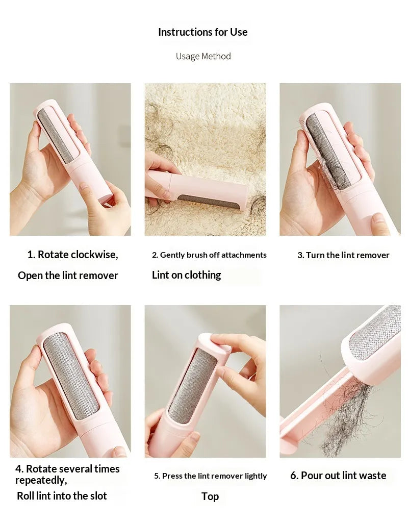 2-in-1 Reusable Pet Hair Remover Brush & Lint Roller - Portable Self-Cleaning Tool for Cat & Dog Fur